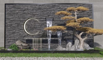 新中式假山水景3D模型下载